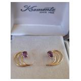 Krementz Amethyst and Gold-Tone Earrings