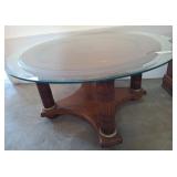 Oval Glass-Top Coffee Table with Wood Base