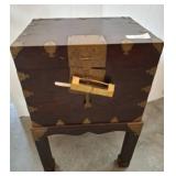 Wooden Trunk with Brass Accents on Stand