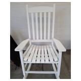 White Wooden Slat-Back Rocking Chair