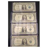 4 Blue Seal $1 Silver Certificates