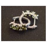 Sterling Silver Hoop Earrings with Green Stones