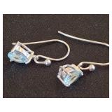 Sterling Silver Drop Earrings with Blue Stones