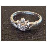 Sterling Silver Size 8 Heart Claddagh Ring