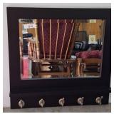 Wall Mirror with 5 Metal Hooks and Black Frame