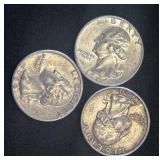 Three U.S. Washington Silver Quarters