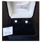 14K Gold Pearl Stud Earrings in Box
