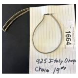 925 Italy Omega Chain Necklace, 19-Inch
