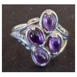 Sterling Silver Ring with Amethyst Stones, Size 8