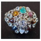 Sterling Silver Multi-Gemstone Ring, Size 6