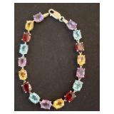 Sterling Silver Multi-Stone Link Bracelet