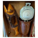 Ceramic Vase and Wood Fish Vessel