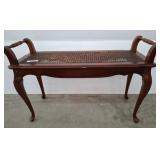 Wooden Bench with Woven Cane Seat, 35 Inches