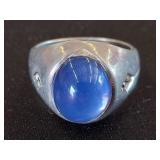 Blue Stone Sterling Ring, Size 7