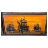 Framed Maritime Artwork Signed by James, 52x28in w
