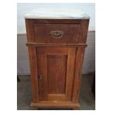 Oak Cabinet with Marble Top and Single Drawer