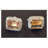 Sterling Silver and Citrine-Style Screwback Earrin