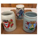 Three Ceramic Beer Steins with Crests