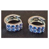 Sterling Huggie Hoop Earrings with Blue Stones