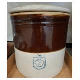Stoneware Crock With Brown Glaze and Lid