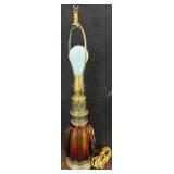 Amberina Glass Table Lamp with Brass Accents