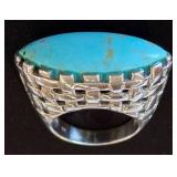 Sterling Silver Ring with Turquoise, Size 7