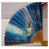 Large Hand-Painted Decorative Silk Fan w10
