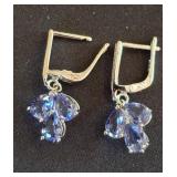 Sterling Silver Earrings with Blue Stone Accents