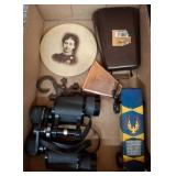 Box Lot: Decor, Binoculars, and Miscellaneous Item