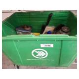 Green Recycling Bin with Assortment of Tools