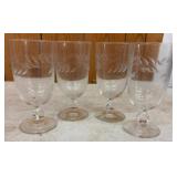 4 Etched Glass Goblets with Leaf Design