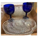 Cobalt Blue Goblets and Clear Glass Dishes