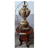 Decorative Table Lamp and Wooden Fern Stand