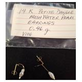 14K Gold Freshwater Pearl Dangle Earrings