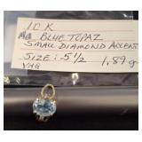 10K Gold Blue Topaz Ring, Size 5.5