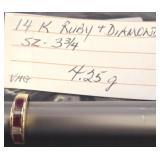 14K Gold Ruby and Diamond Band Ring