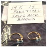 14K Gold Blue Topaz Lever-Back Earrings