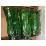 Three Green Glass Vases