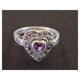 Sterling Silver Heart Ring with Purple Stone