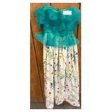 1970s William Pearson Green Organdy & Floral Dress