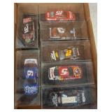 7 Diecast NASCAR Cars in Display Cases