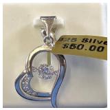 Sterling Silver Heart Pendant with CZ Accents