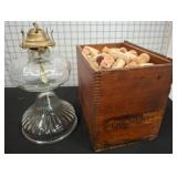 Glass Oil Lamp and Pure Saltpetre Box w/ Corks