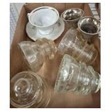 Glass Items and Silver Candlesticks