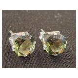 Sterling Silver Stud Earrings with Green Stones