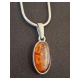 Sterling Silver Pendant Necklace with Amber