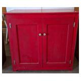 Red Painted Wooden Cabinet with Double Doors