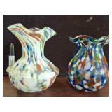 2 Multi-Color Glass Vases