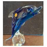 Murano Glass Dolphin Figurine on Sphere Base