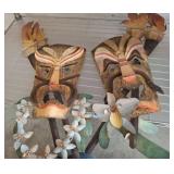 Decorative Wooden style metal Tiki Masks wall art.
